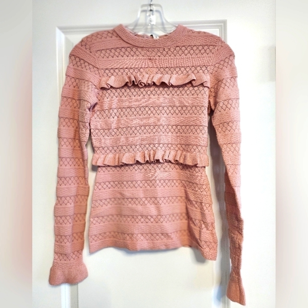 Ella Moss Pink Long Sleeve Ruffle Sweater Size X-Small Junior NWT